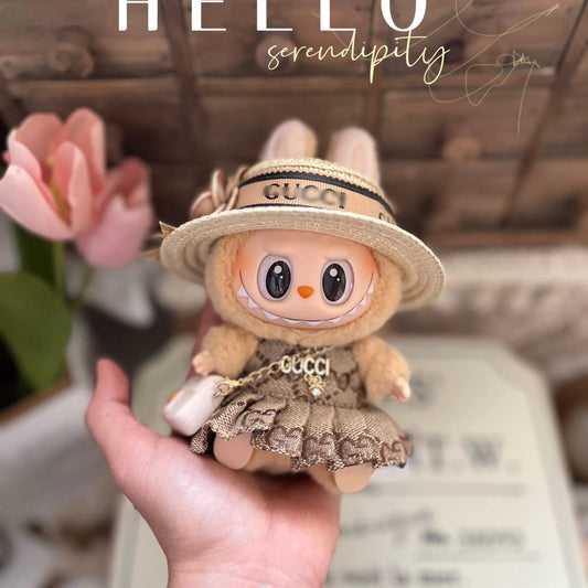 labubu sit and macaron baby clothes gucci beige wear straw hat
