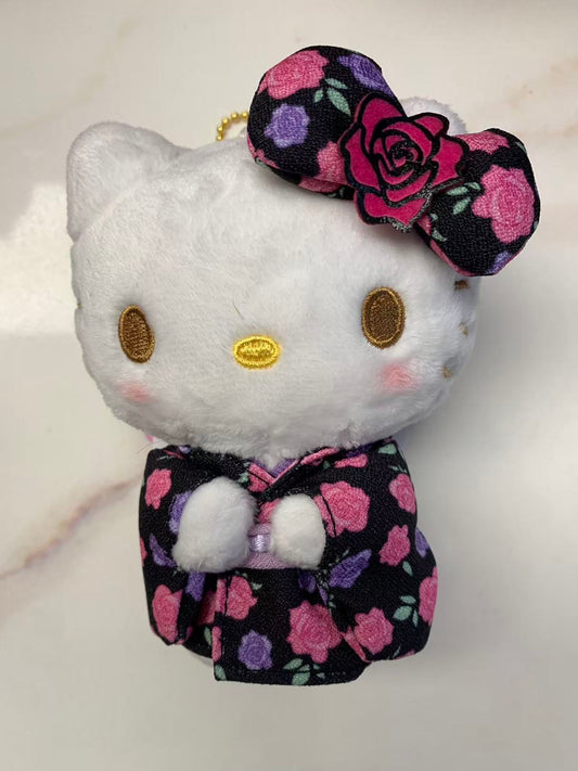 日本限定SANRIO 黑色玫瑰花和服kitty挂件