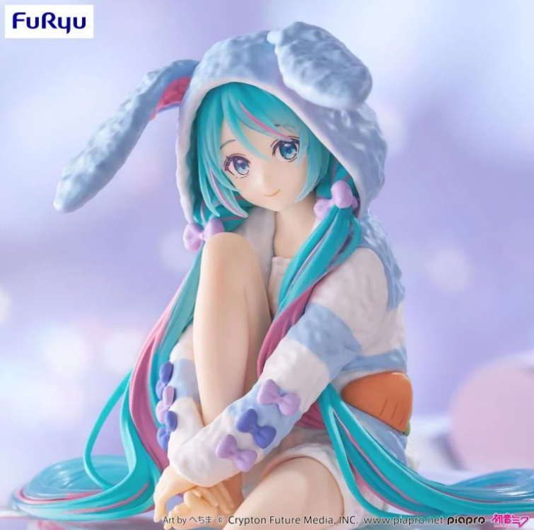 Hatsune Miku Noodle Stopper Figure -Rabbit Ear Hood Pajama Blue Color ver.-