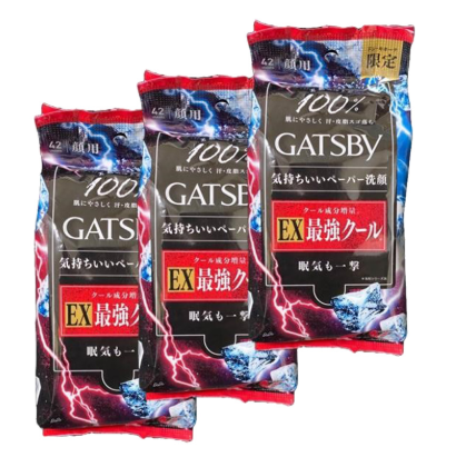 日本GATSBY冰感型去油控油保湿除汗冰爽降温男士洁面湿巾EX超强凉感-42片