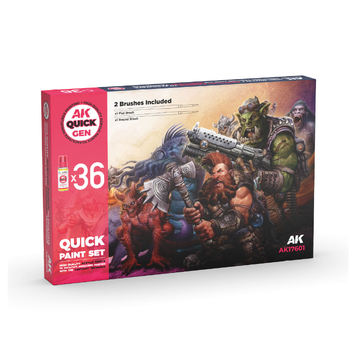 AK Interactive - QUICK PAINT SET-36 QUICK GEN COLORS (+2 FREE BRUSHES)