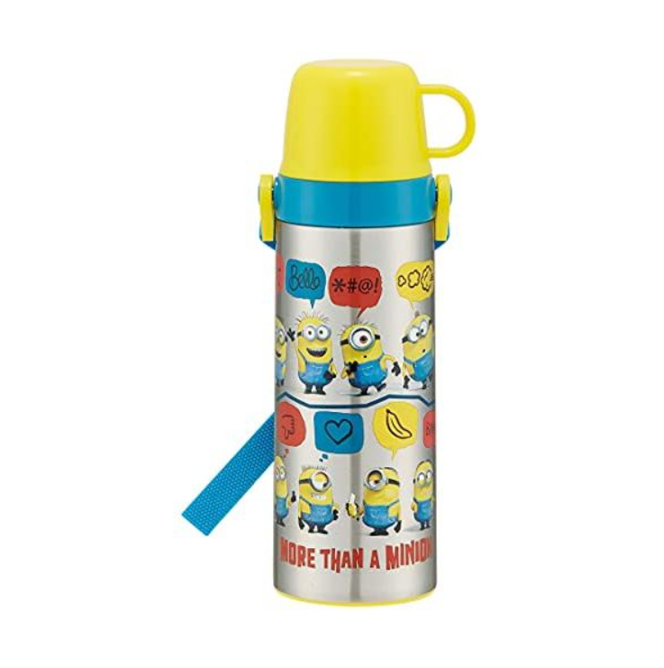日本SKATER 2WAY 带杯水瓶不锈钢保温瓶 Minions Fever- 600ml