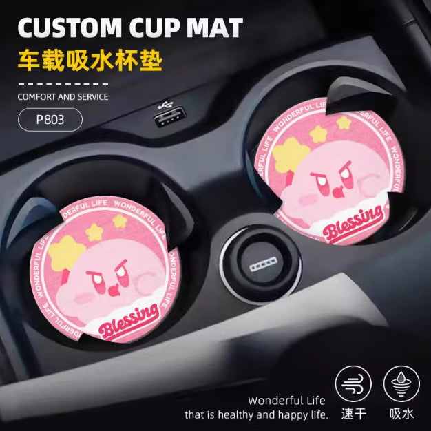Kirby Star Car Coaster Leather Absorbent Universal Car Interior Storage Mat