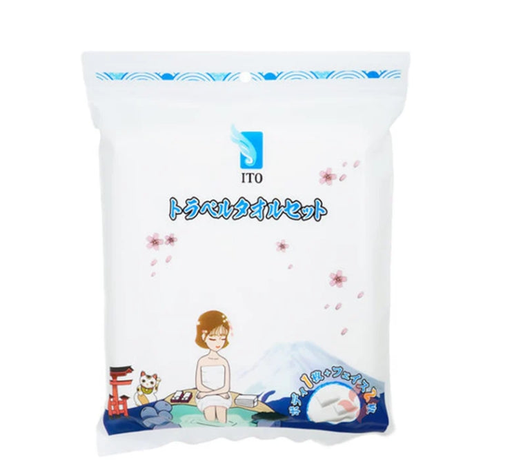 Japanese ITO disposable pure cotton bath towel travel set (1 bath towel, 2 towels)