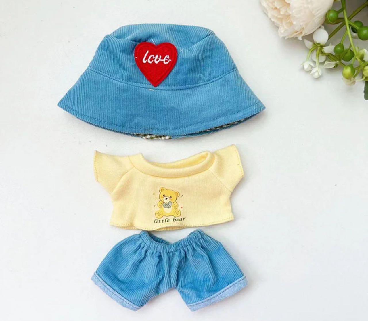 labubu blue corduroy three-piece suit