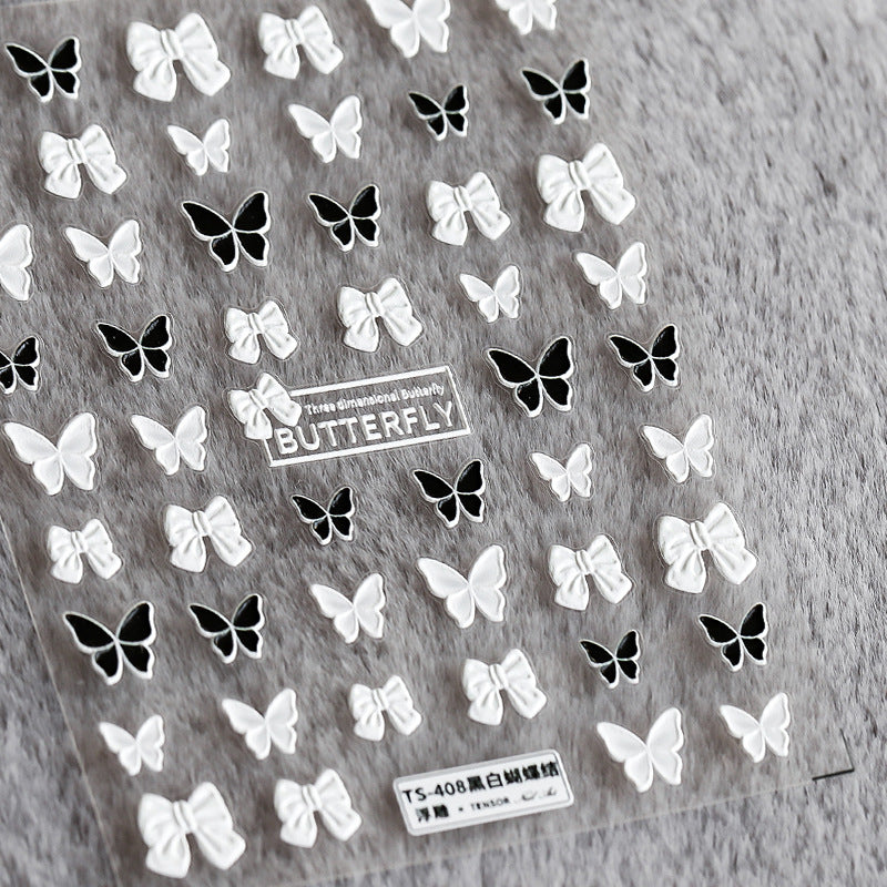 美甲貼紙 Nail Sticker- 黑白蝴蝶结 Black and White Bowknot Butterfly